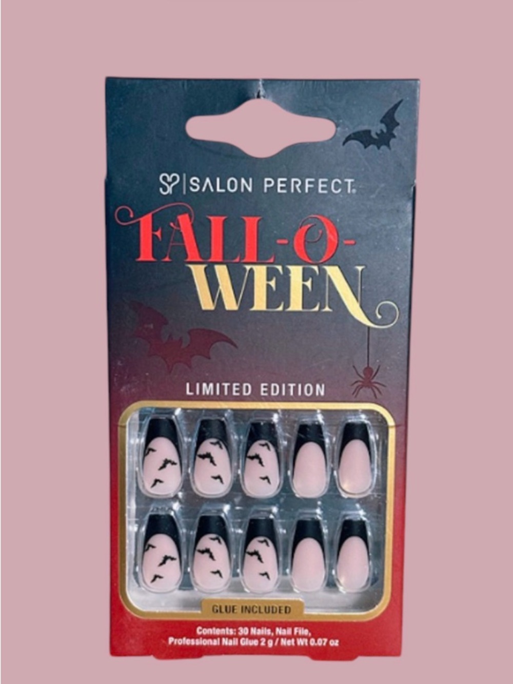 Salon Perfect limited edition Halloween Pink & Black Bat Press-On Nails